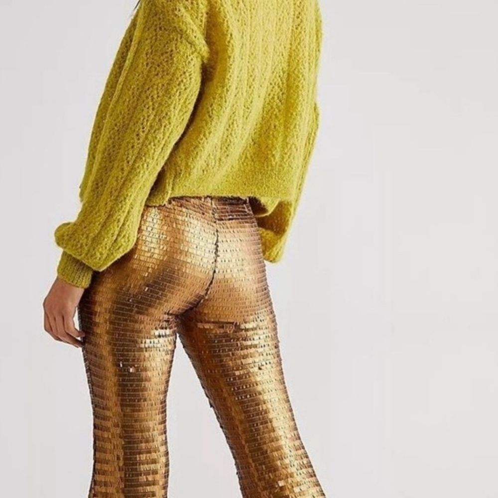 Free People Shimmering Gold Flare Pants - Picture 2 of 6